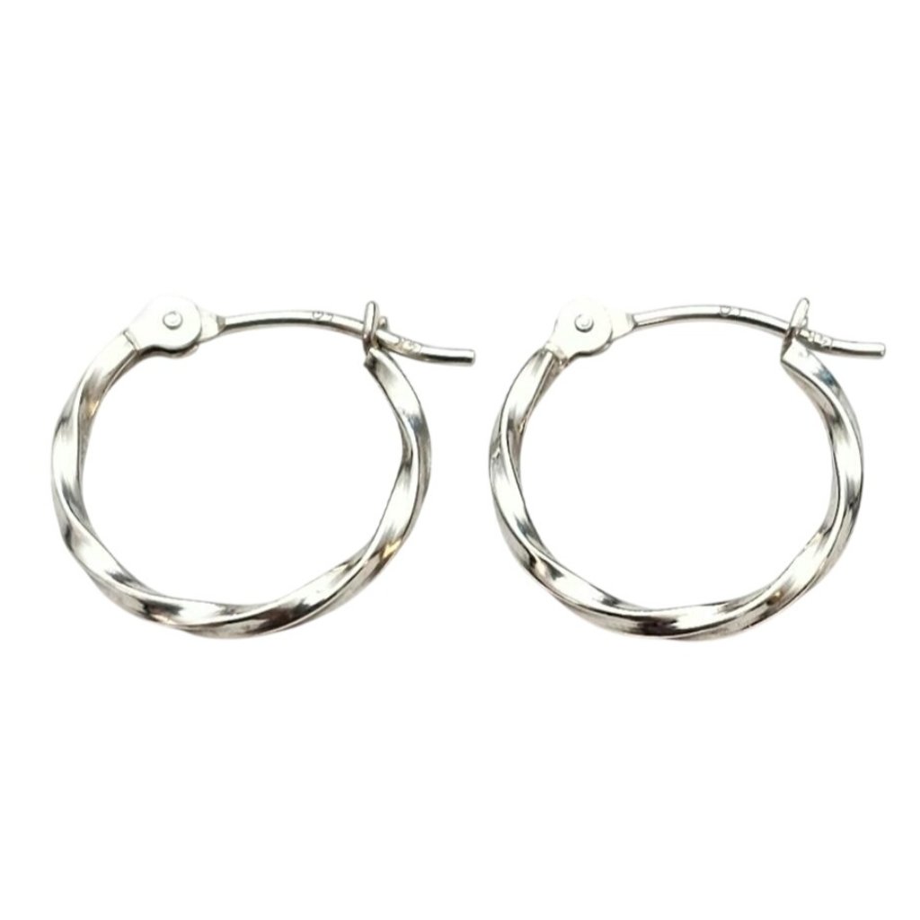 14k White Gold Mini Twisted Hoop Earrings